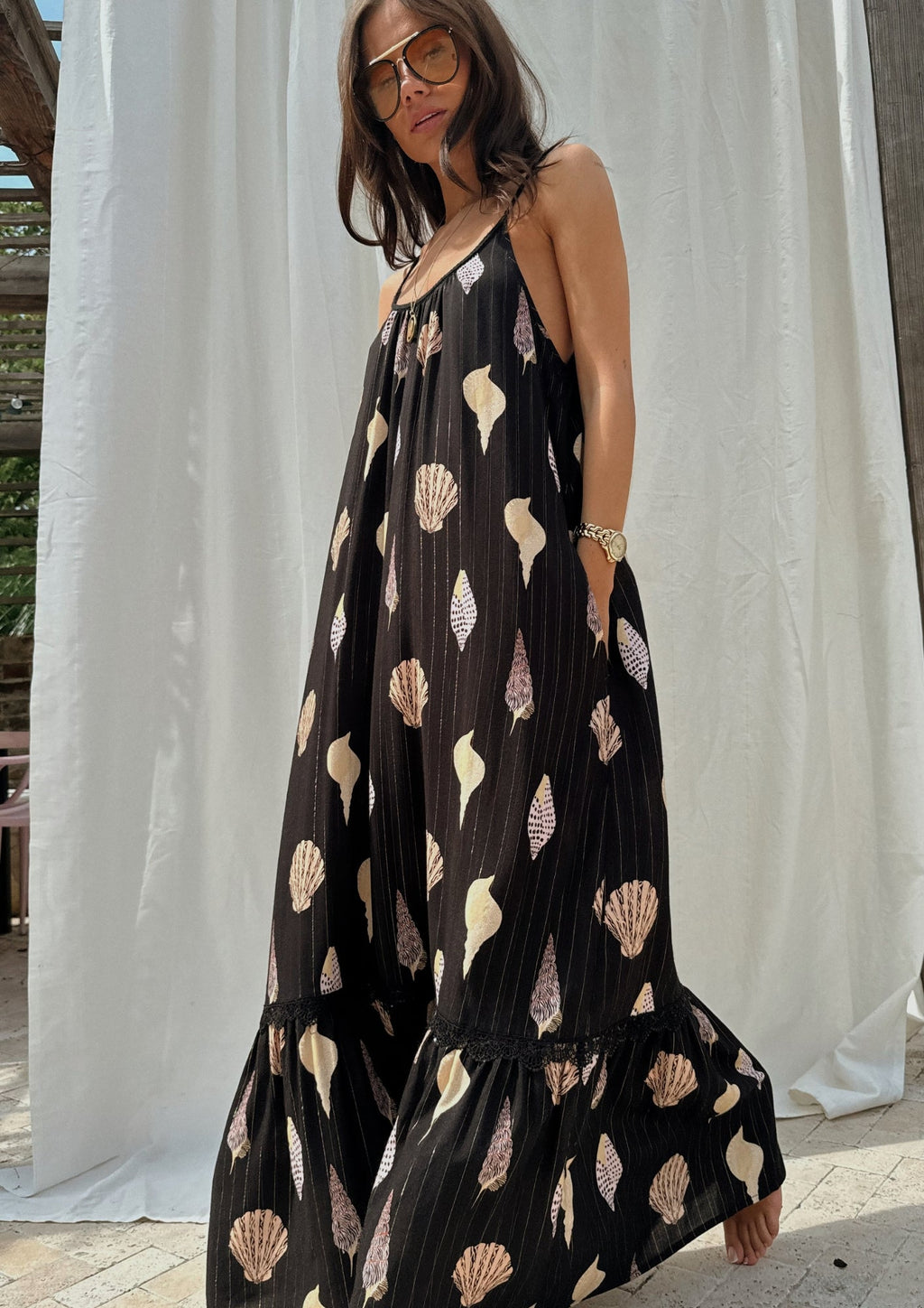 NEVER FULLY DRESSED Black Shells Maxi Dress