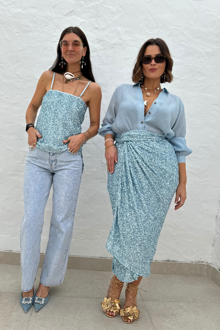 NEVER FULLY DRESSED Ice Blue Sequin Jaspre Skirt