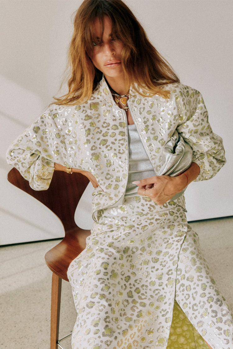  Cream And Lime Animal Jacquard Bomber