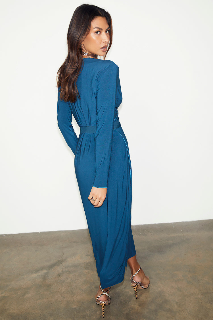 NEVER FULLY DRESSED Reversible Teal Animal Wrap Dress