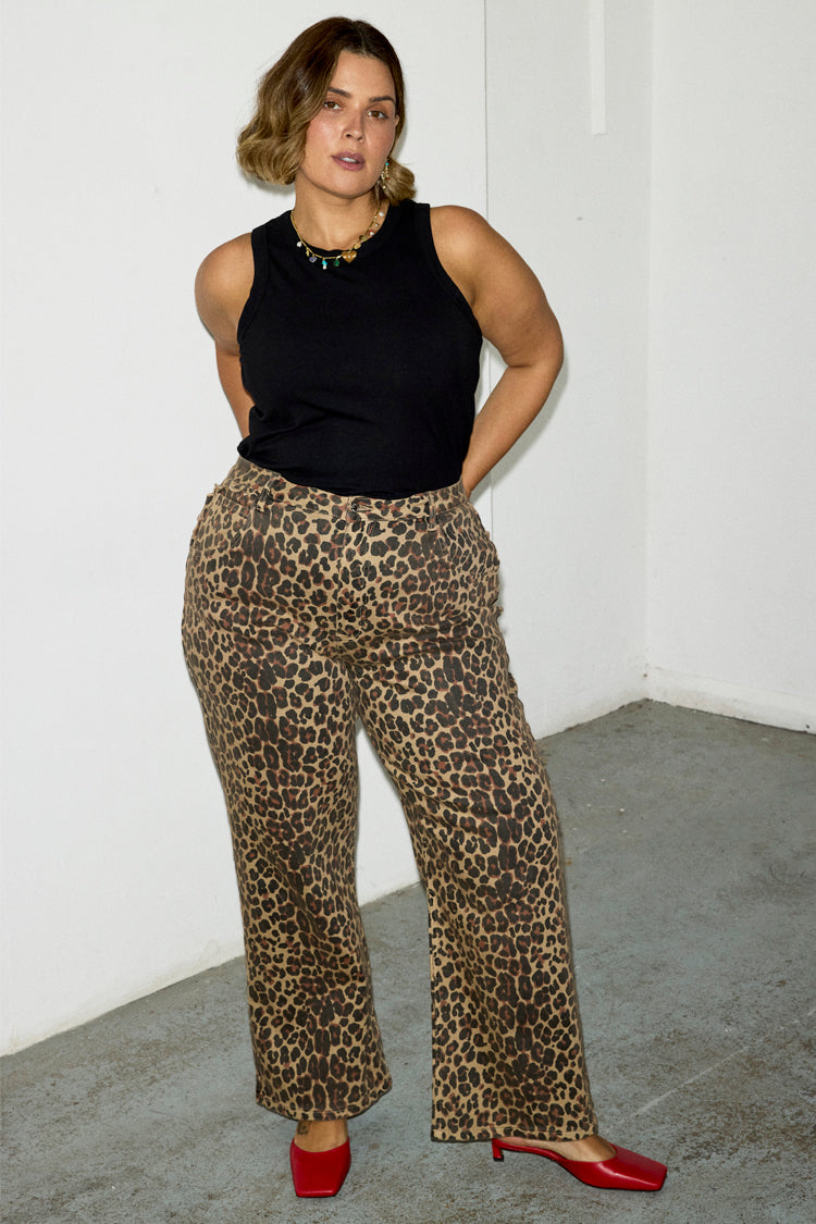 NEVER FULLY DRESSED Leopard Lucia Scallop Detail Jeans