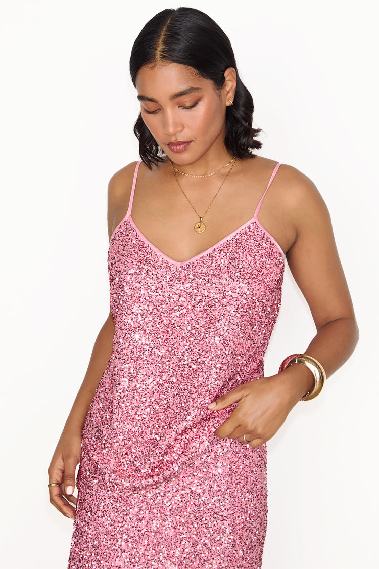 NEVER FULLY DRESSED Pink Sequin Cami Top