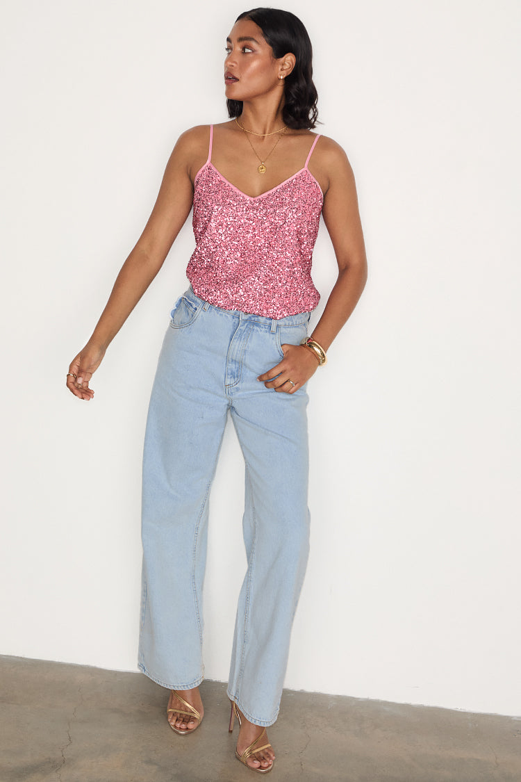 NEVER FULLY DRESSED Pink Sequin Cami Top