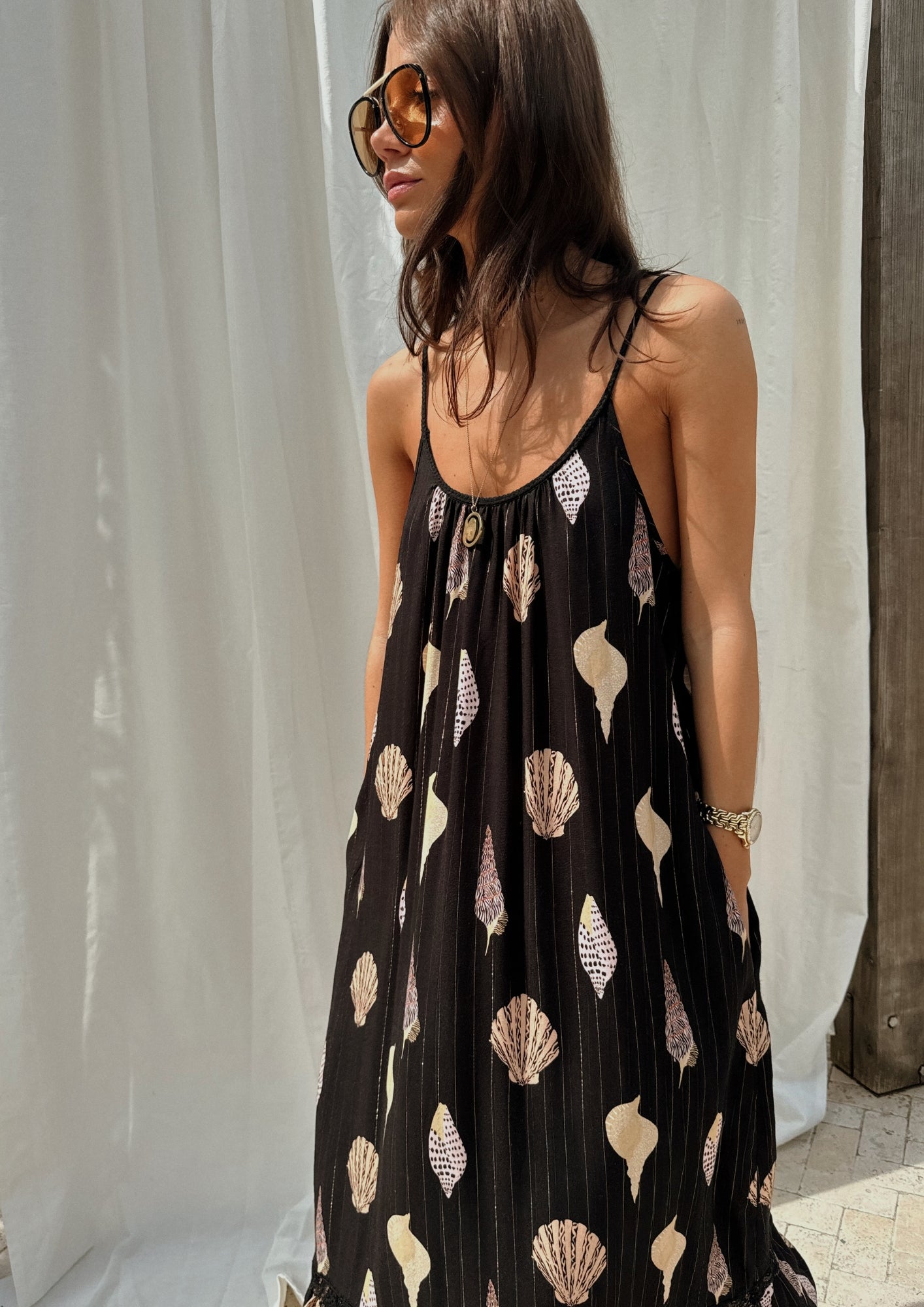 NEVER FULLY DRESSED Black Shells Maxi Dress