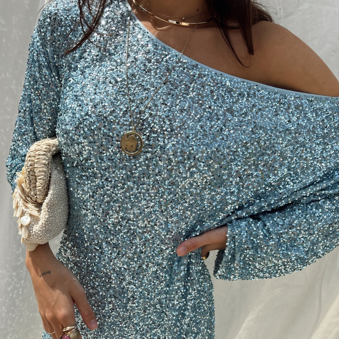 NEVER FULLY DRESSED Ice Blue Sequin Jem Dress