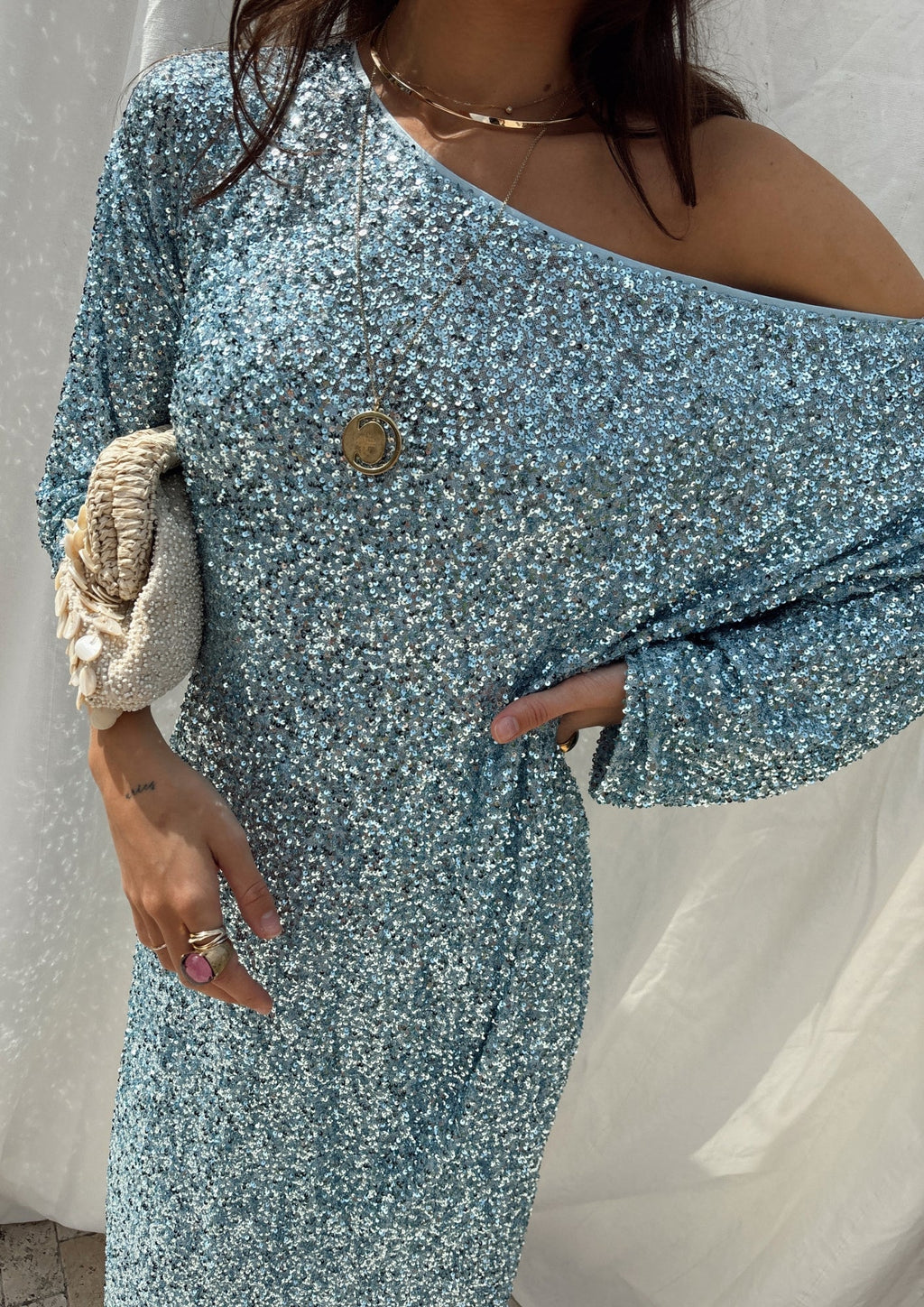 NEVER FULLY DRESSED Ice Blue Sequin Jem Dress