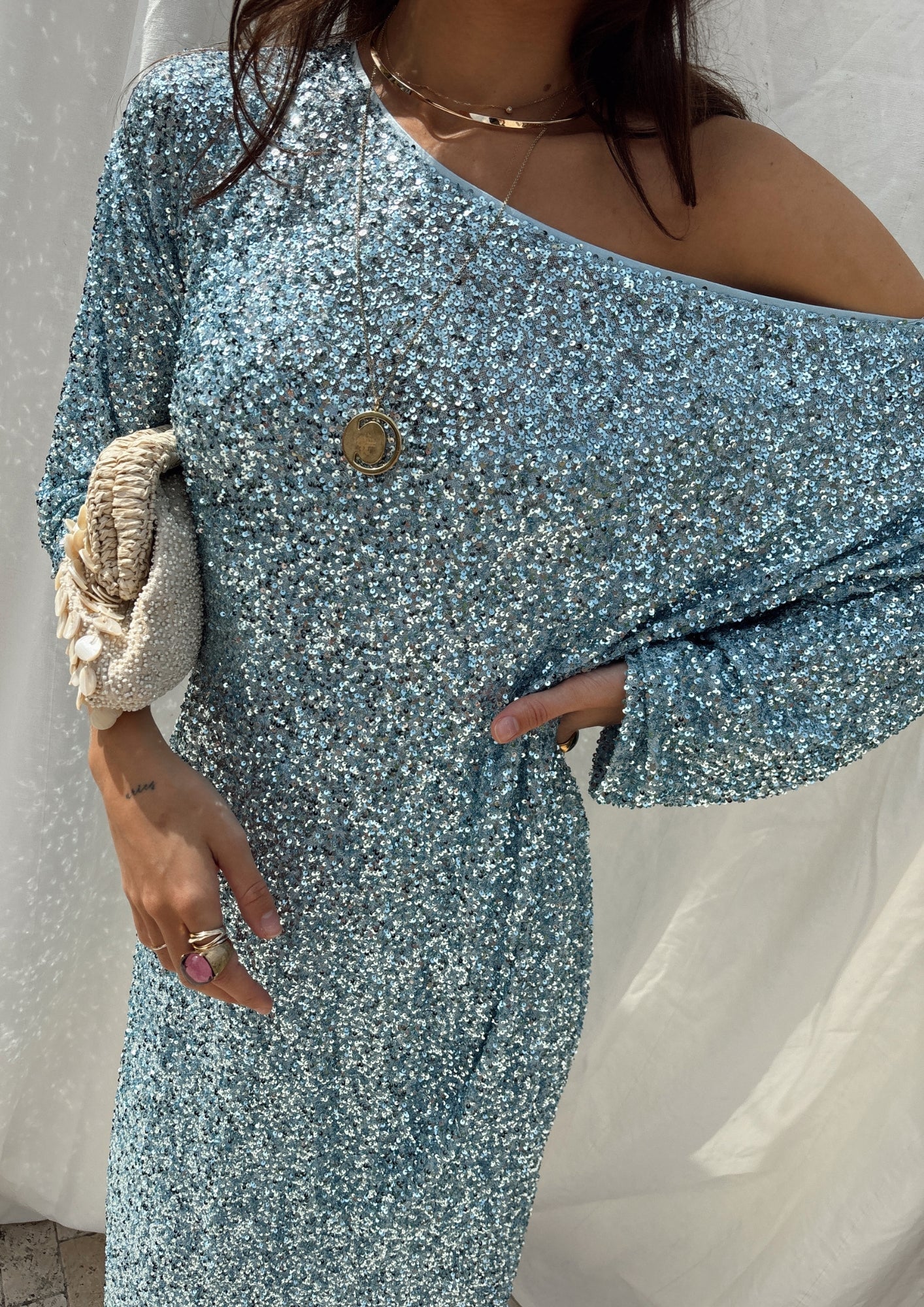 NEVER FULLY DRESSED Ice Blue Sequin Jem Dress
