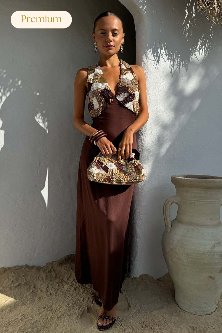 NEVER FULLY DRESSED Chocolate Beaded Allegra Dress