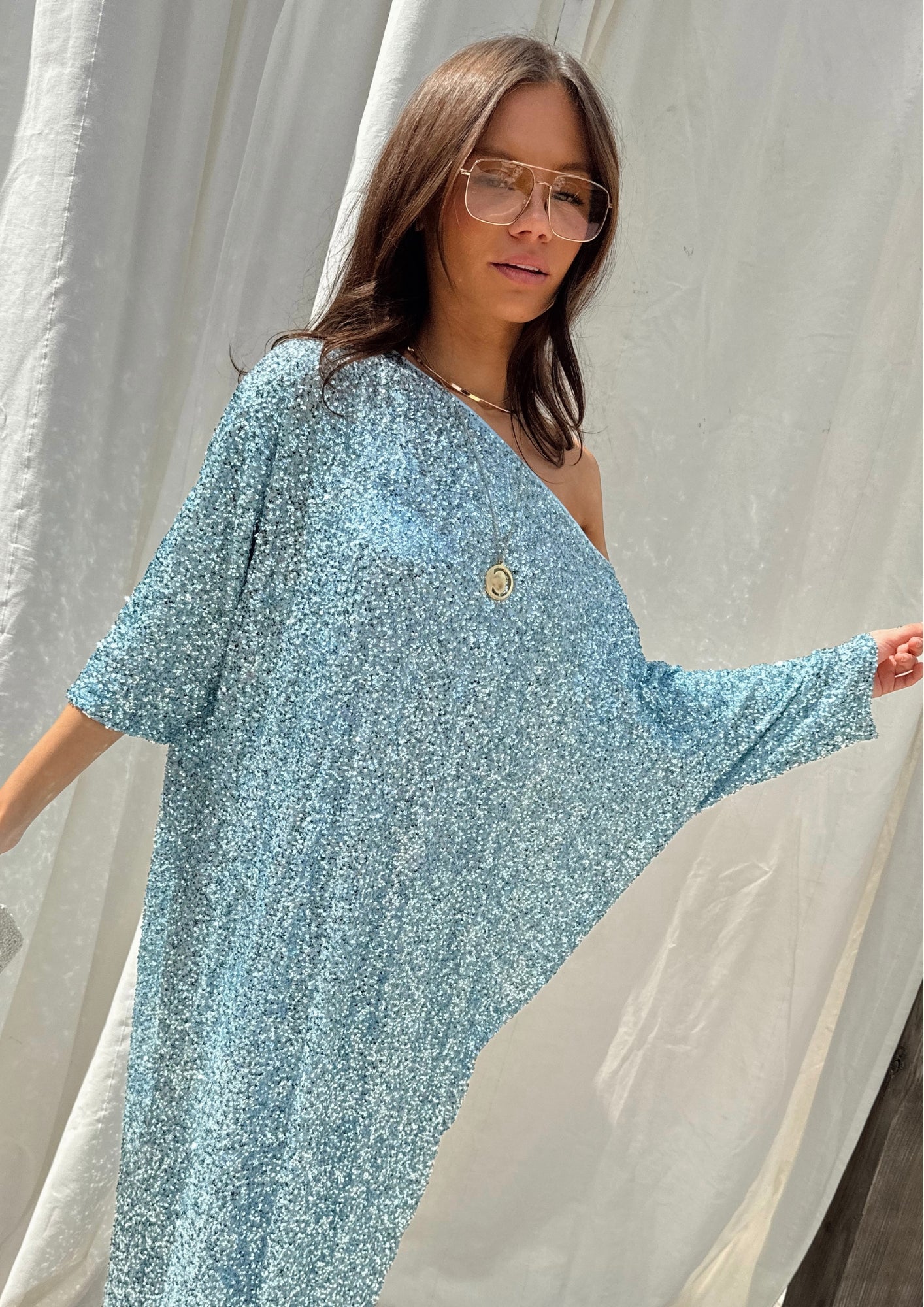 NEVER FULLY DRESSED Ice Blue Sequin Jem Dress