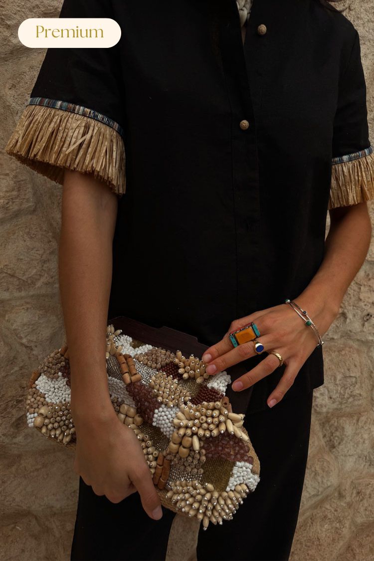 NEVER FULLY DRESSED Black Raffia Shirt