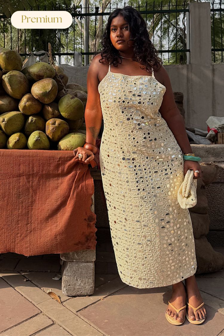 NEVER FULLY DRESSED Cream Mirror Taliah Midi Dress
