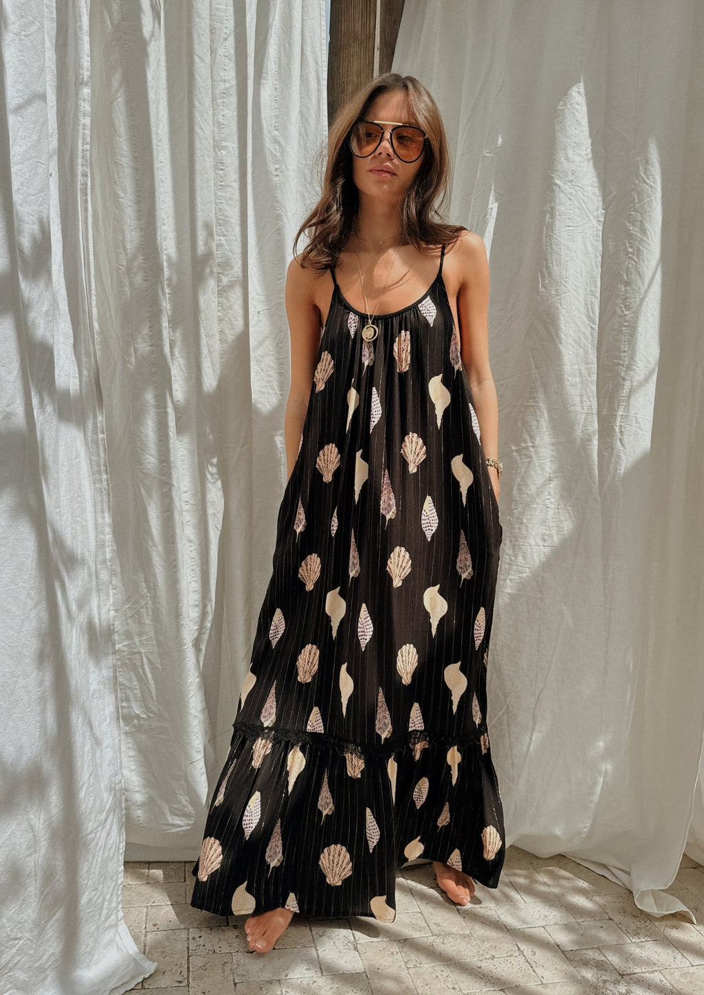 NEVER FULLY DRESSED Black Shells Maxi Dress