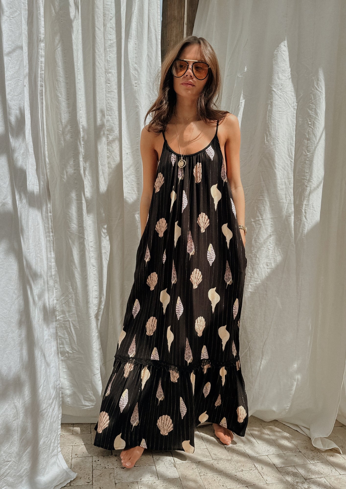 NEVER FULLY DRESSED Black Shells Maxi Dress
