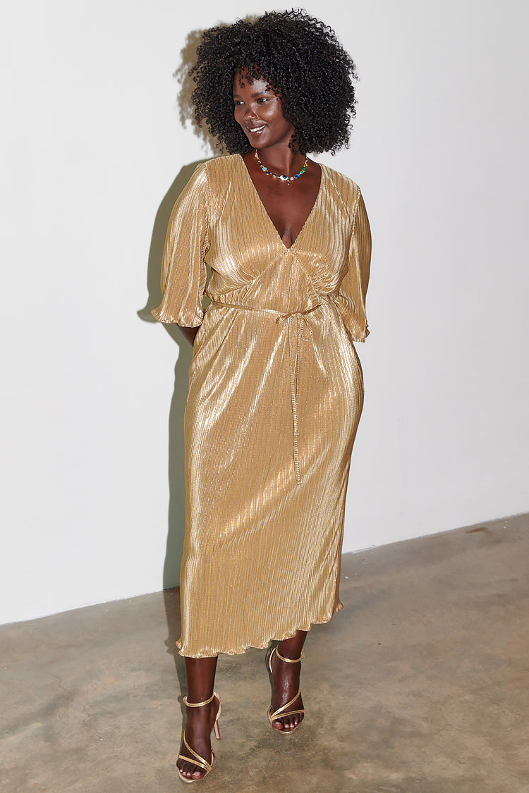 NEVER FULLY DRESSED Gold Plisse Dress