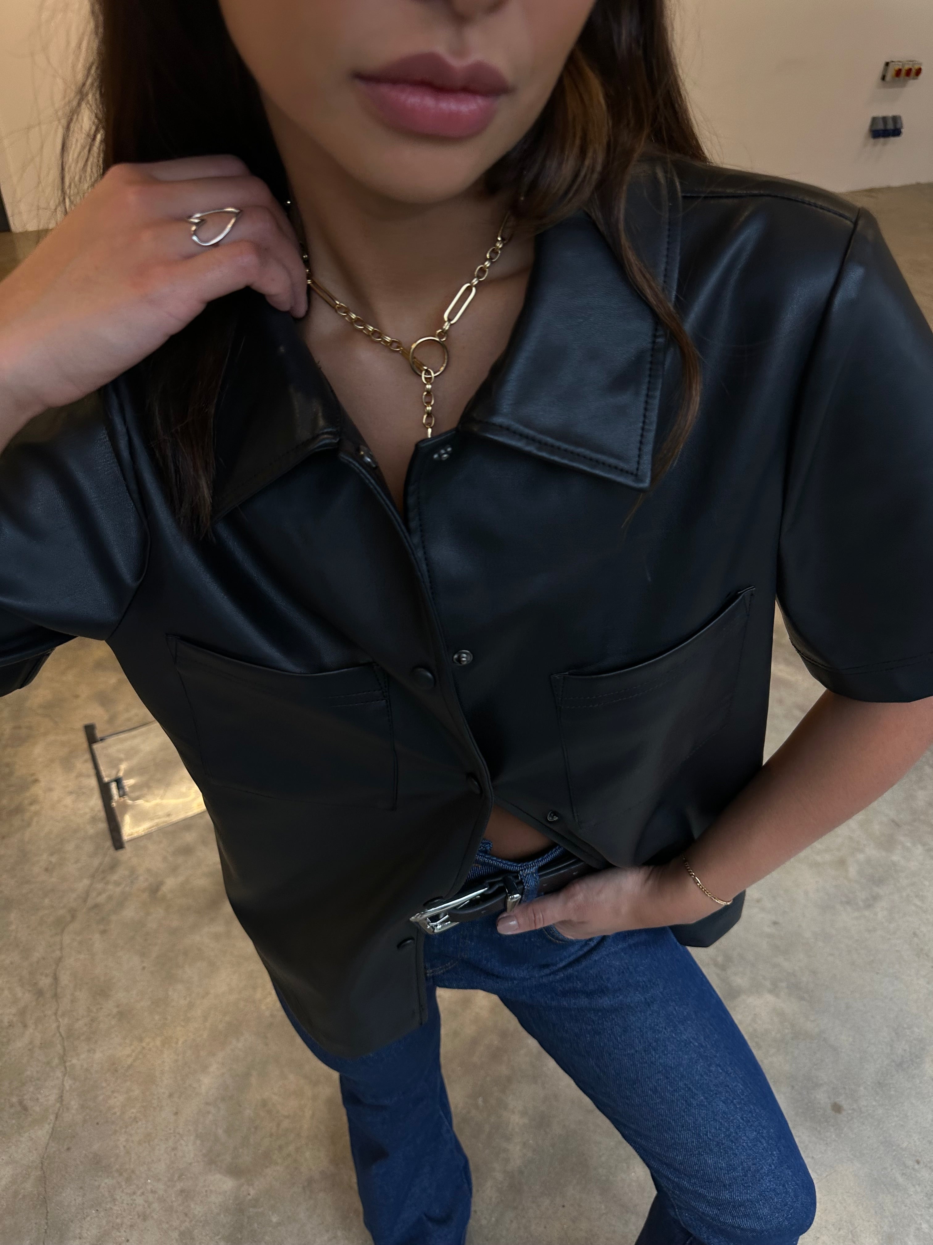 Black Vegan Leather Lizzie Shirt