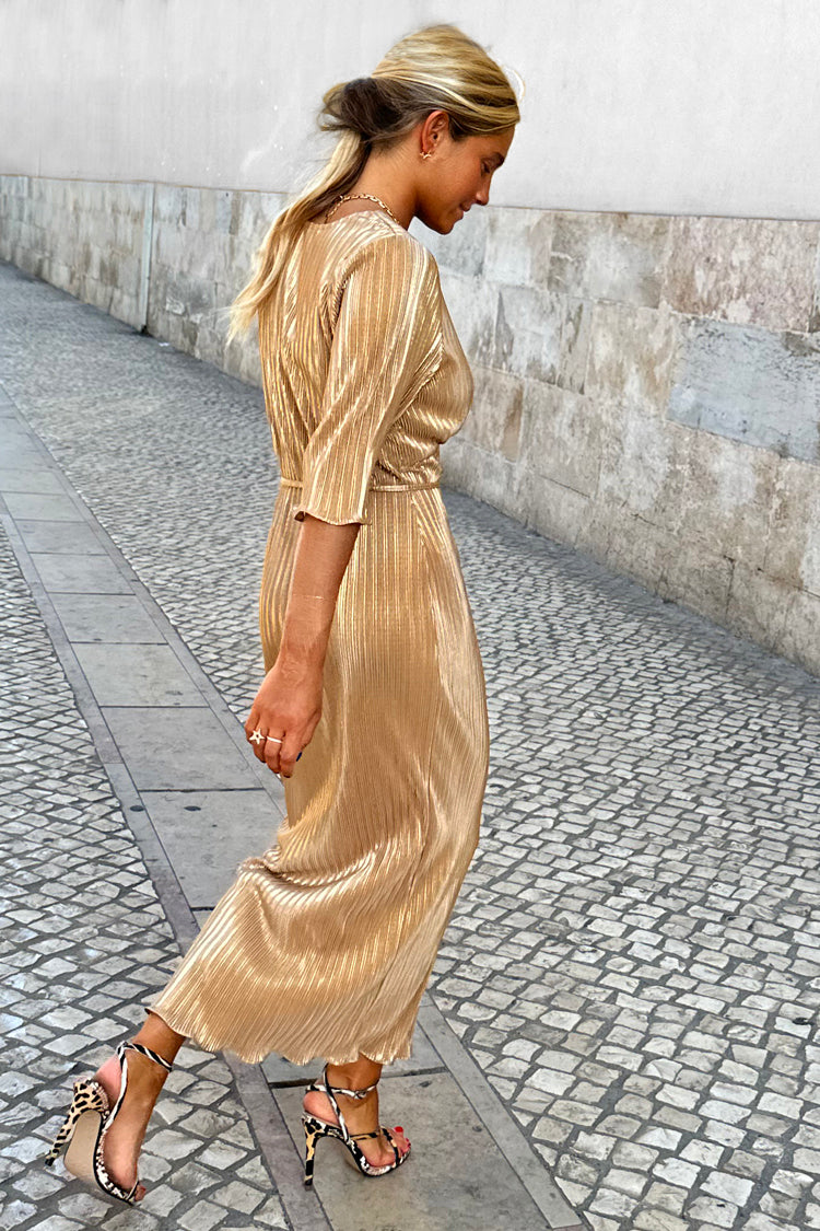 NEVER FULLY DRESSED Gold Plisse Dress