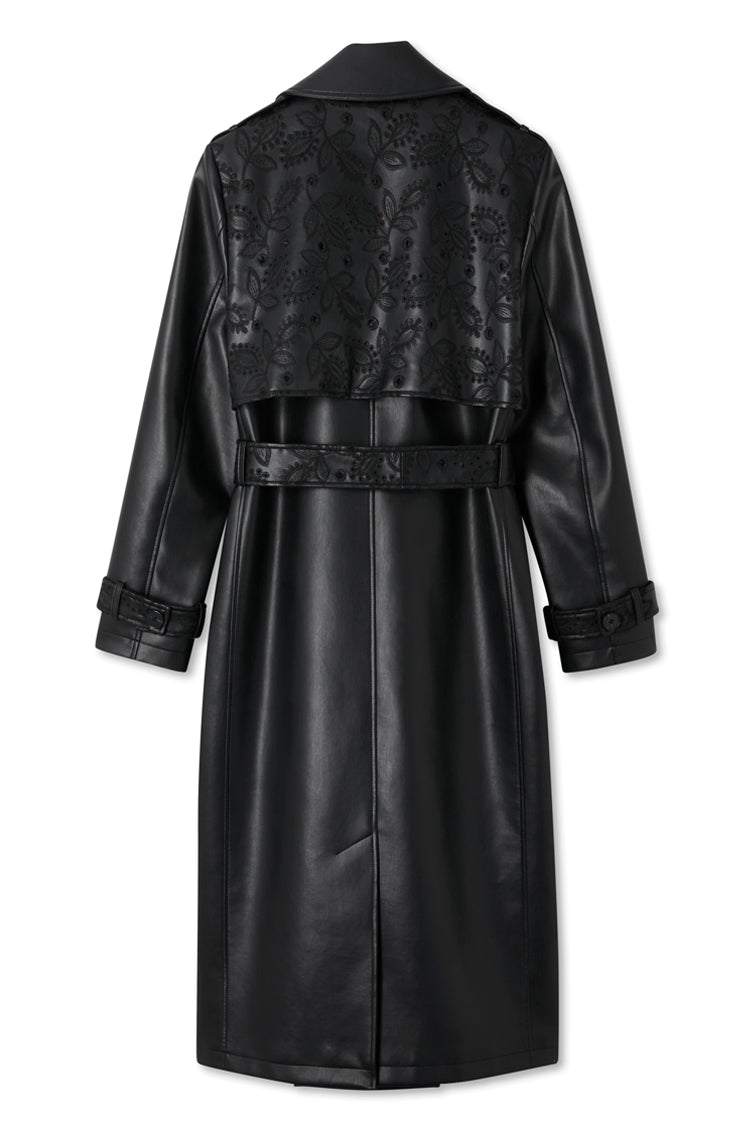 NEVER FULLY DRESSED Black Embroidered Vegan Leather Trench Coat
