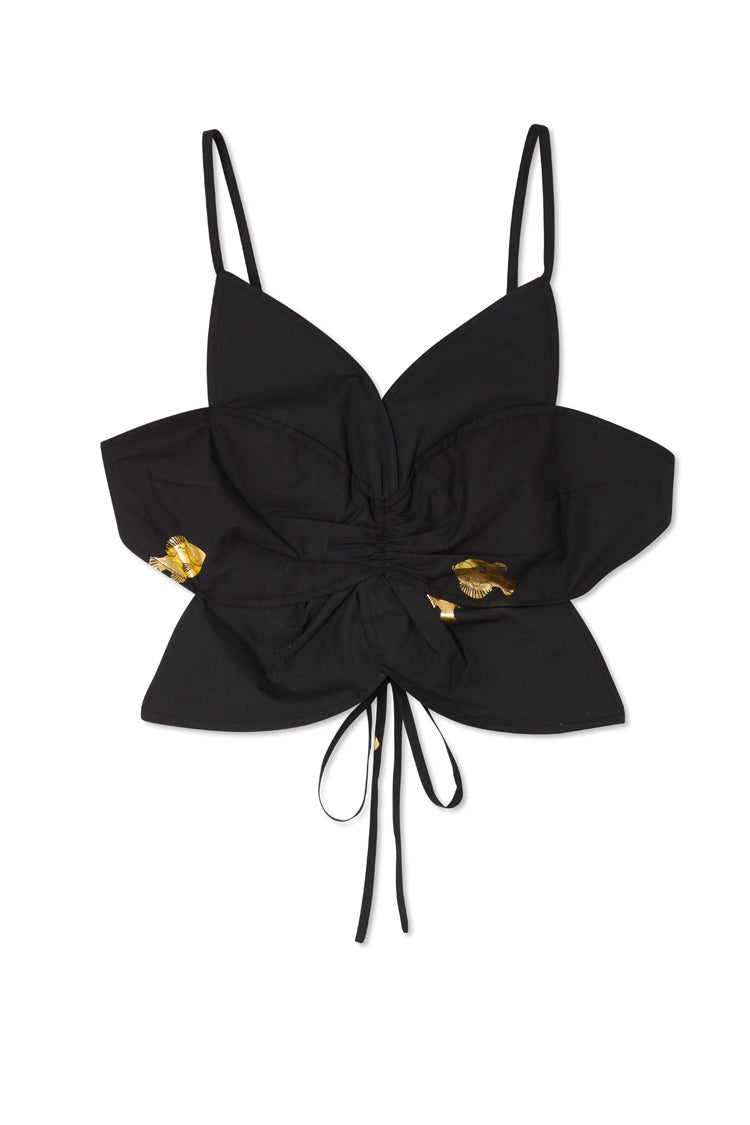 NEVER FULLY DRESSED Black Dahlia Top With Gold Fish Fleck