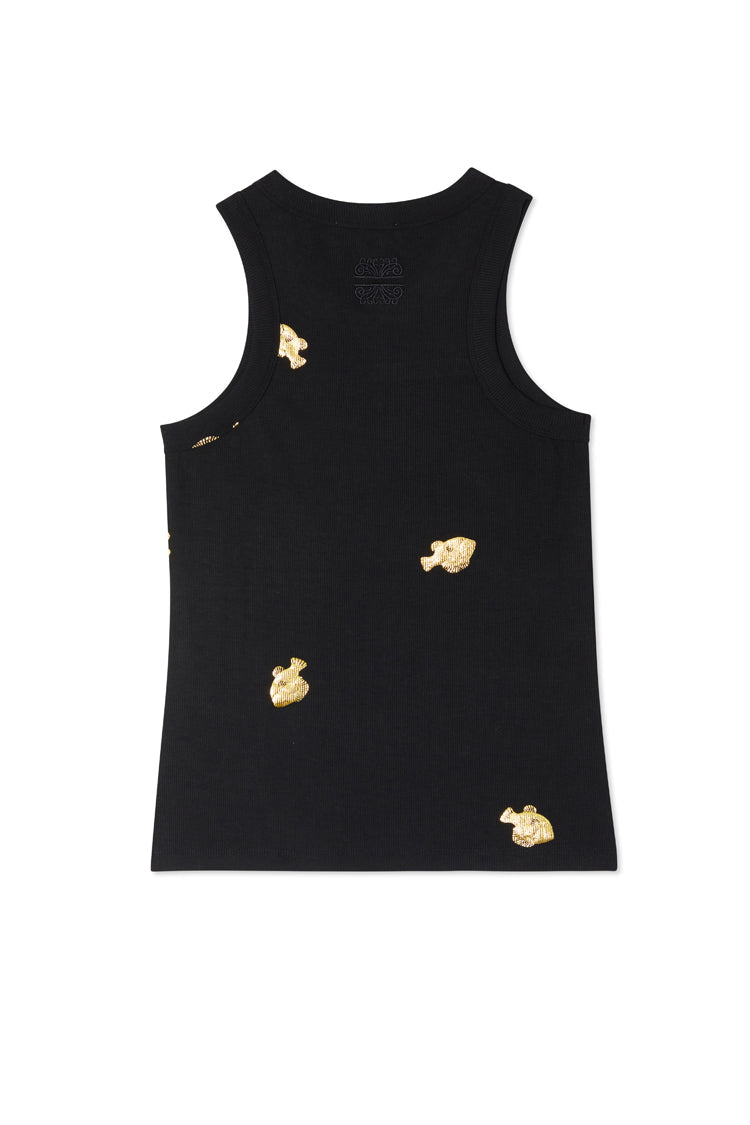 NEVER FULLY DRESSED Black Ribbed Tank Top With Fish Gold Fleck