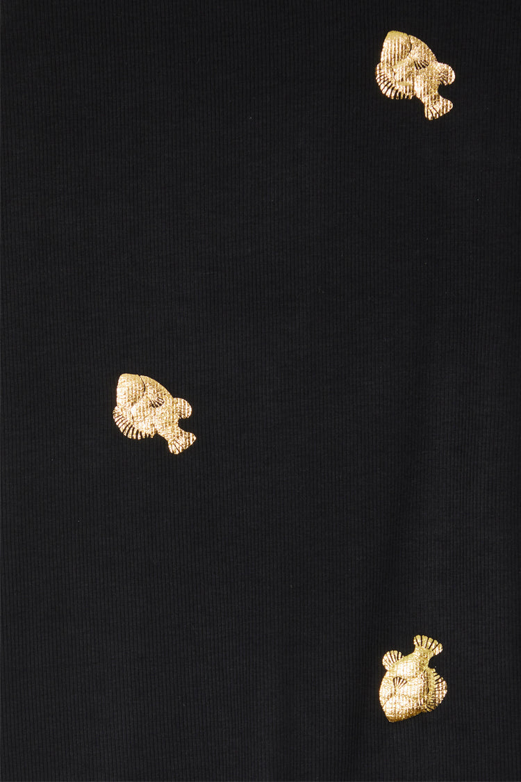 NEVER FULLY DRESSED Black Ribbed Tank Top With Fish Gold Fleck