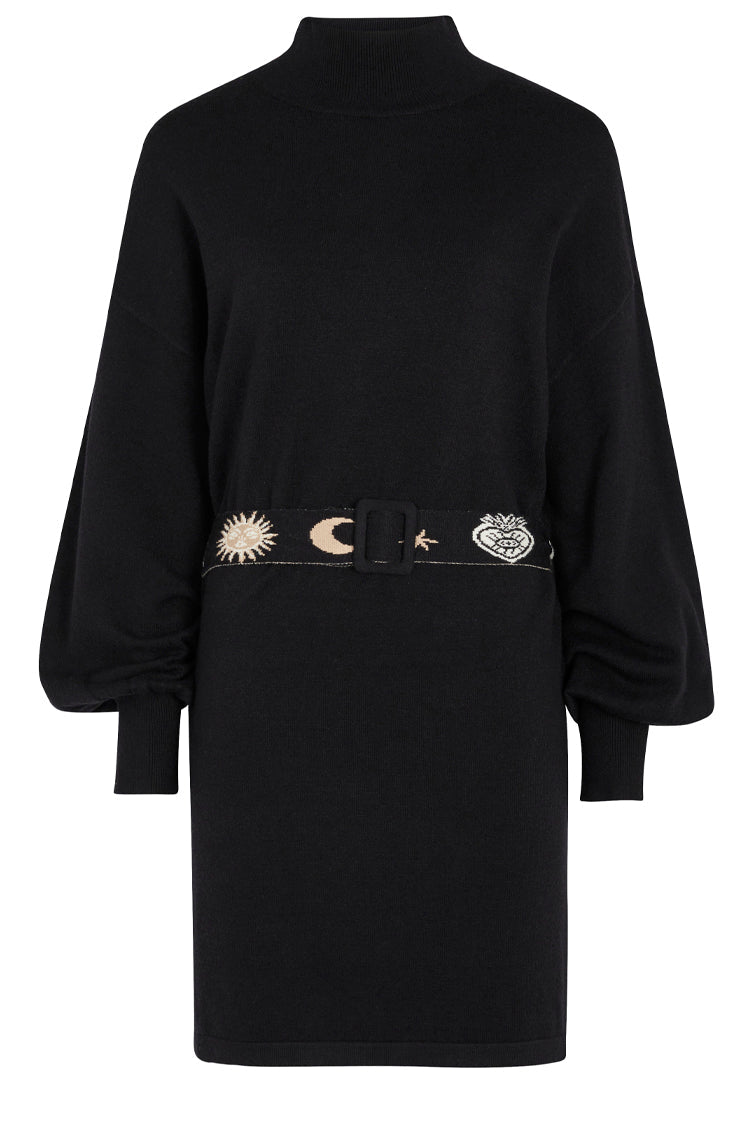 Black Lyon Belted Knit Dress