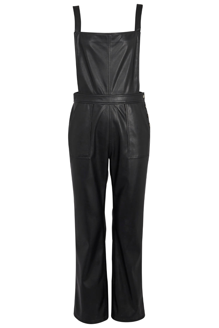  Black Vegan Leather Dungarees