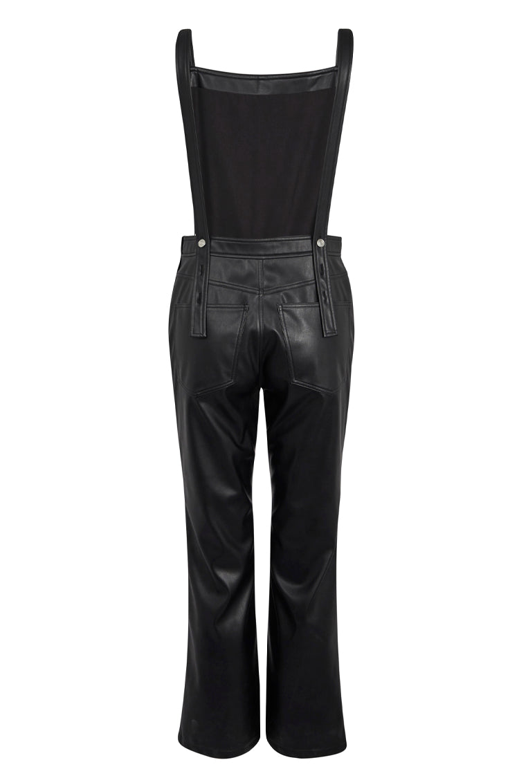  Black Vegan Leather Dungarees
