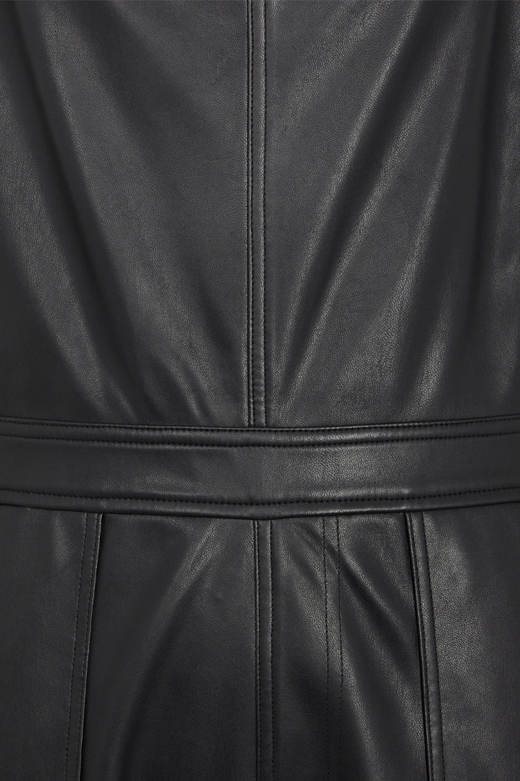  Black Vegan Leather Dungarees