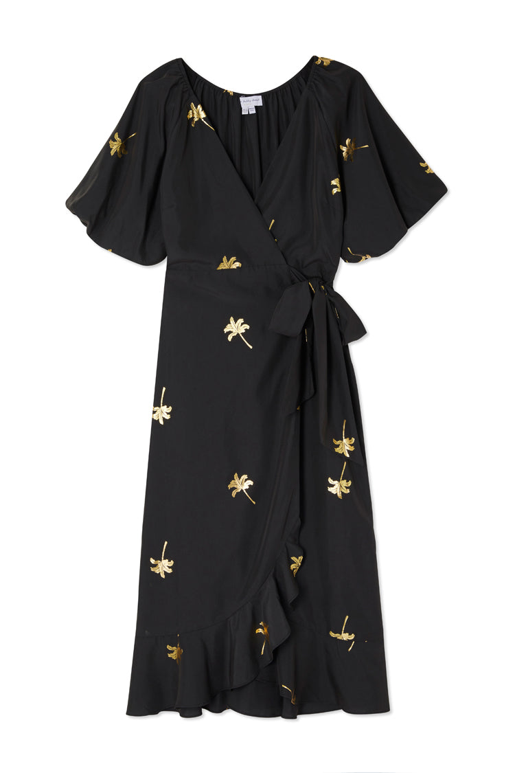 NEVER FULLY DRESSED Black Palm Camilla Wrap Dress