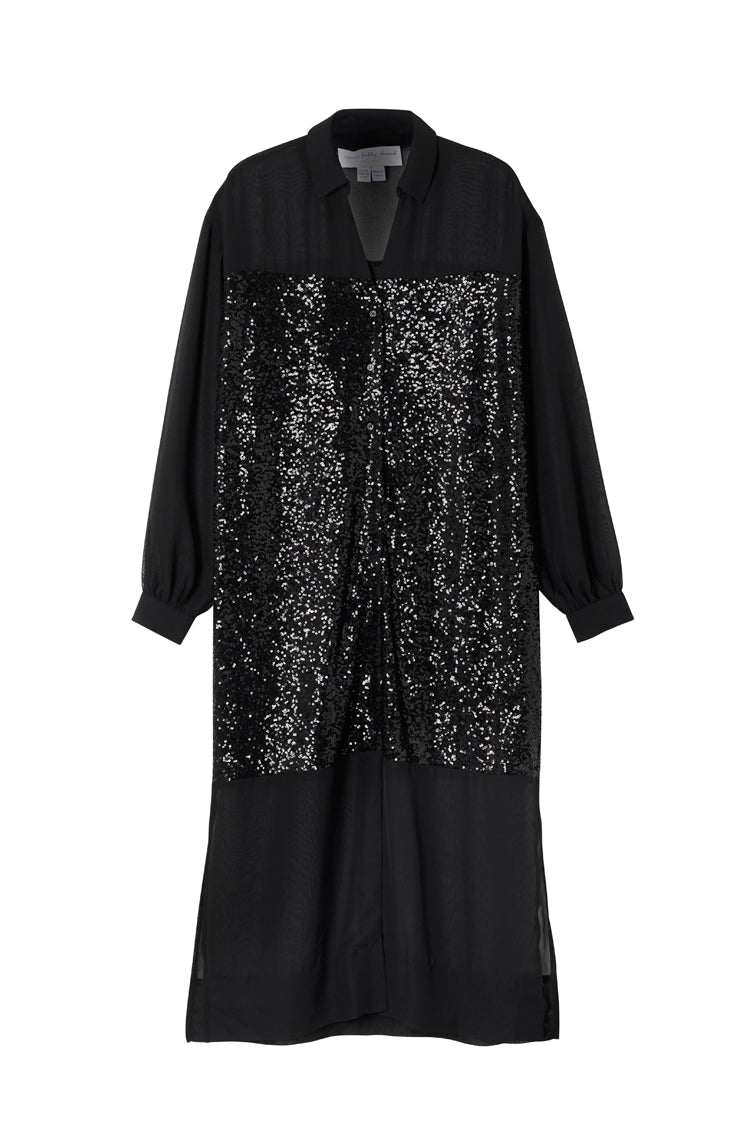 NEVER FULLY DRESSED Black Sequin Lila Shirt Dress