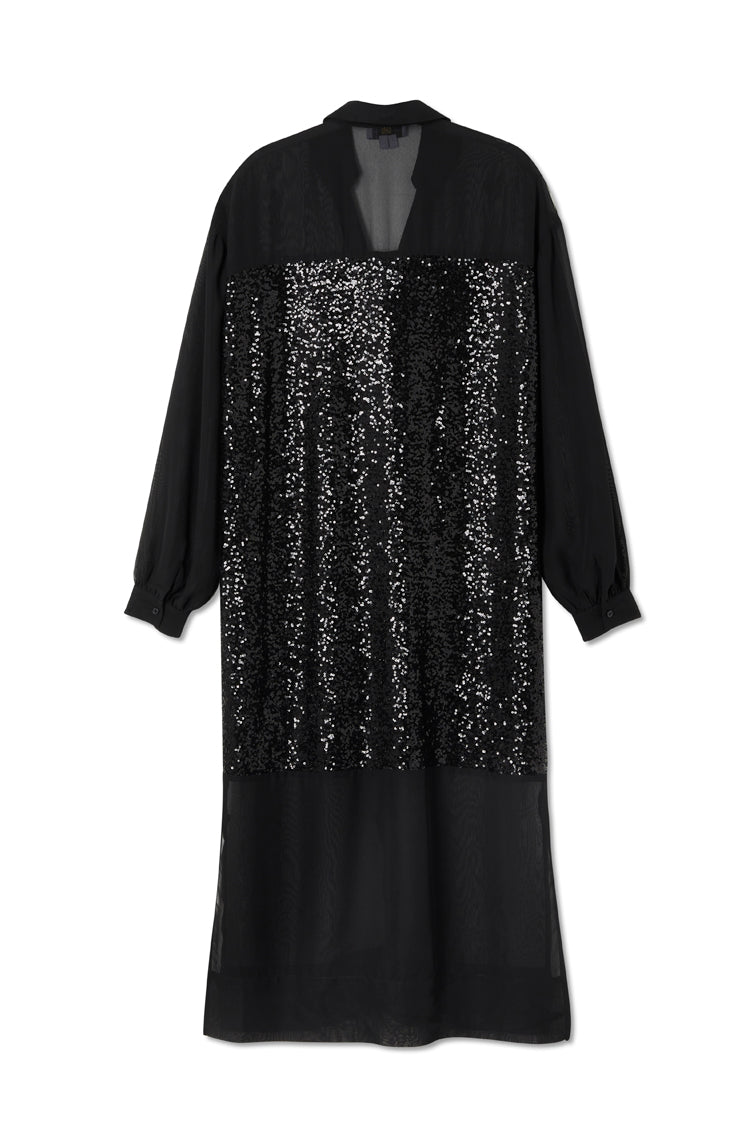 NEVER FULLY DRESSED Black Sequin Lila Shirt Dress