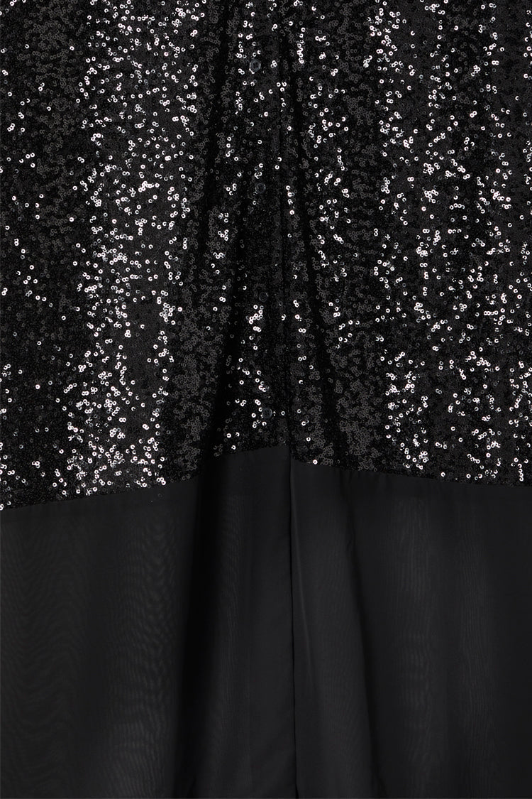 NEVER FULLY DRESSED Black Sequin Lila Shirt Dress