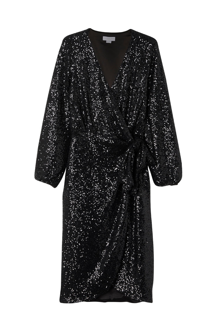NEVER FULLY DRESSED Black Sequin Vienna Wrap Dress
