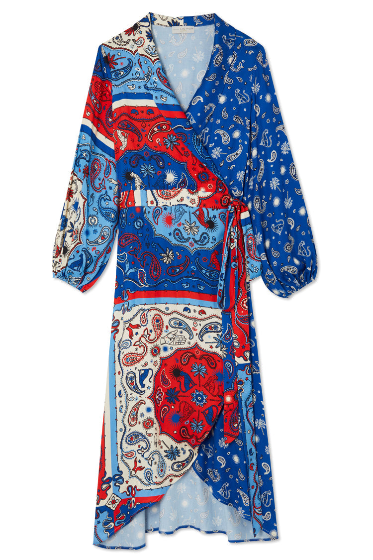 NEVER FULLY DRESSED Blue Bandana Clash Brooklyn Wrap Dress