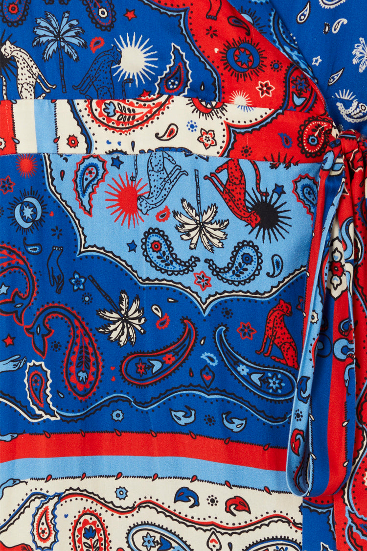NEVER FULLY DRESSED Blue Bandana Clash Brooklyn Wrap Dress