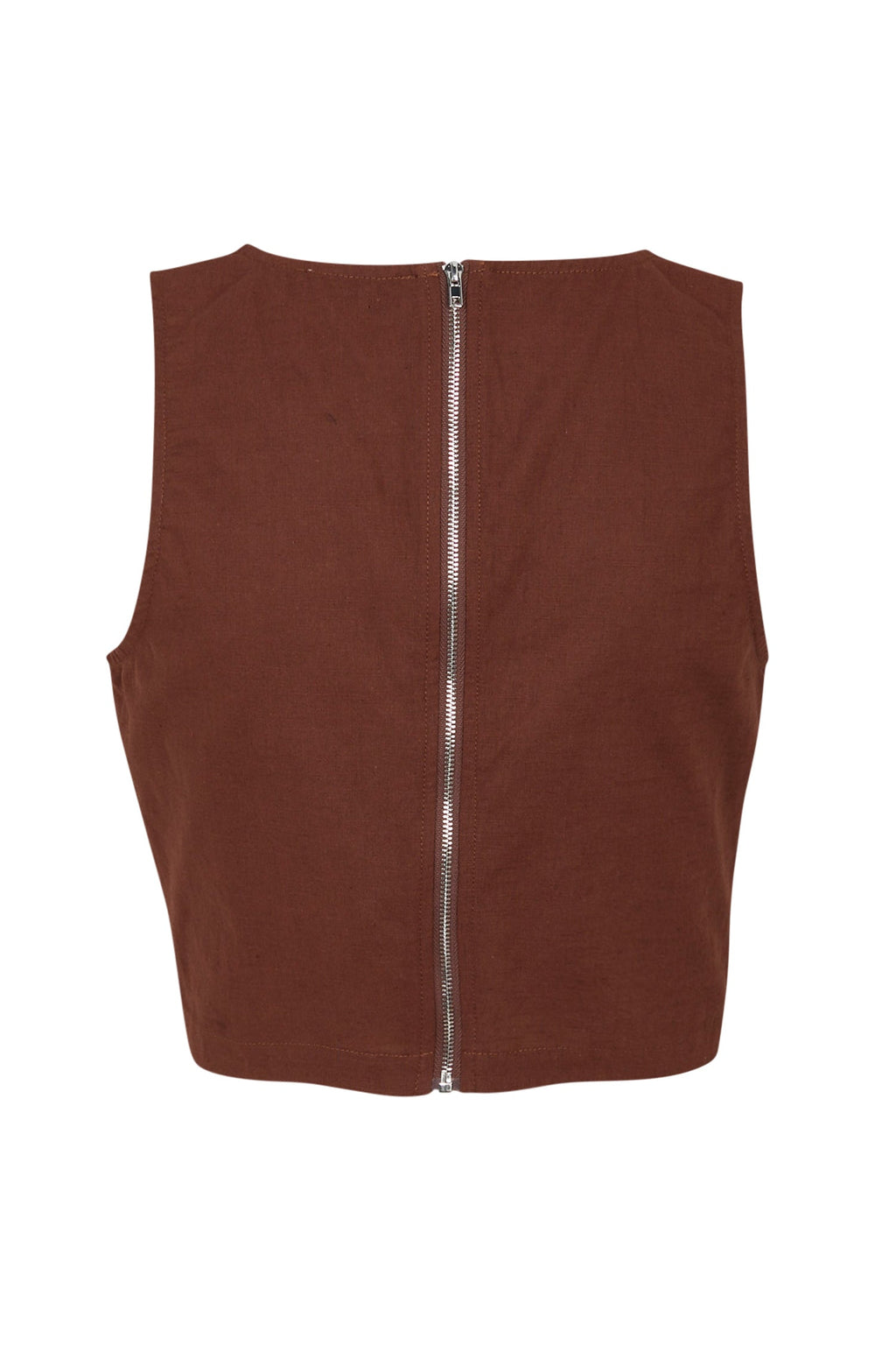  Brown Cotton Linen Racer Top