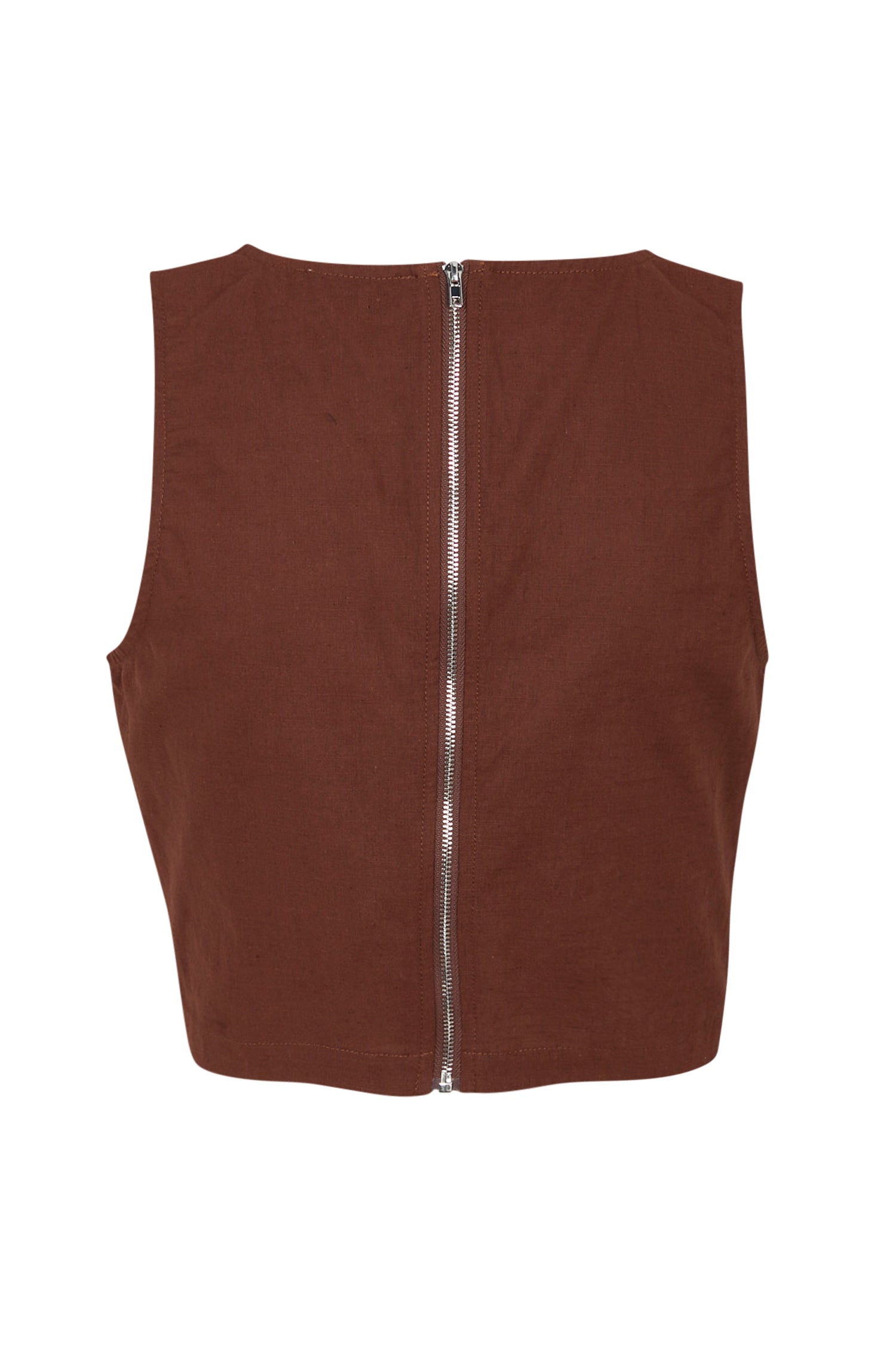  Brown Cotton Linen Racer Top