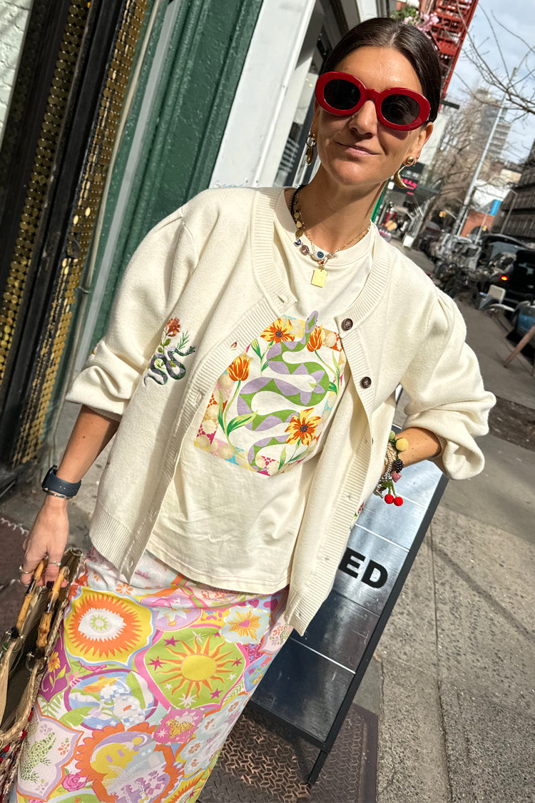 NEVER FULLY DRESSED Cream Abstract Snake T-shirt
