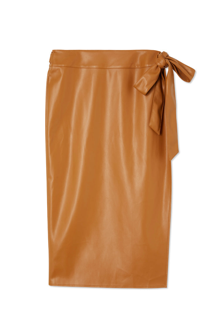 NEVER FULLY DRESSED Camel Vegan Leather Jaspre Skirt