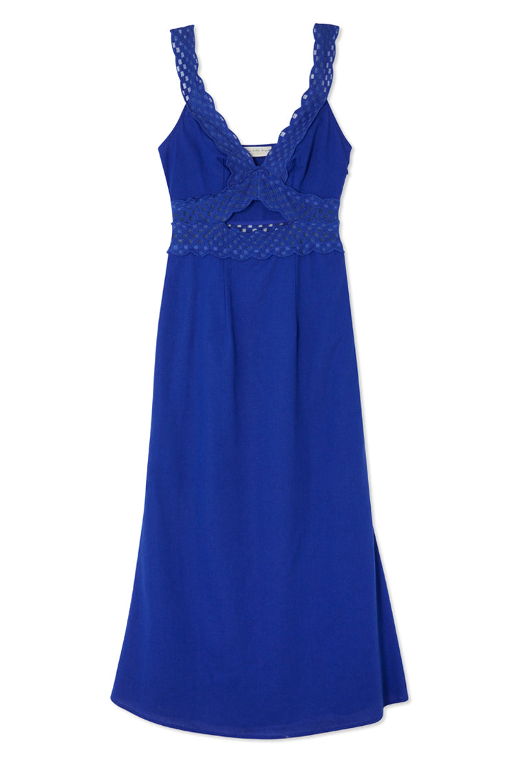 NEVER FULLY DRESSED Blue Linen Blend Mimi Dress