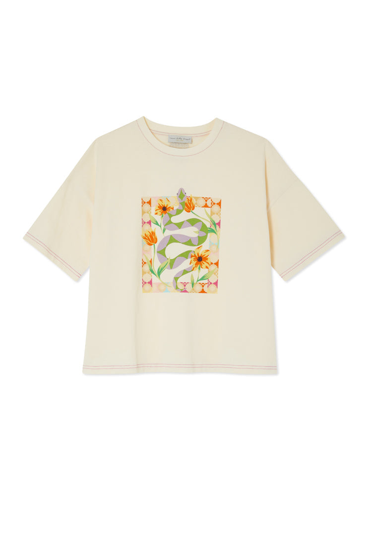 NEVER FULLY DRESSED Cream Abstract Snake T-shirt