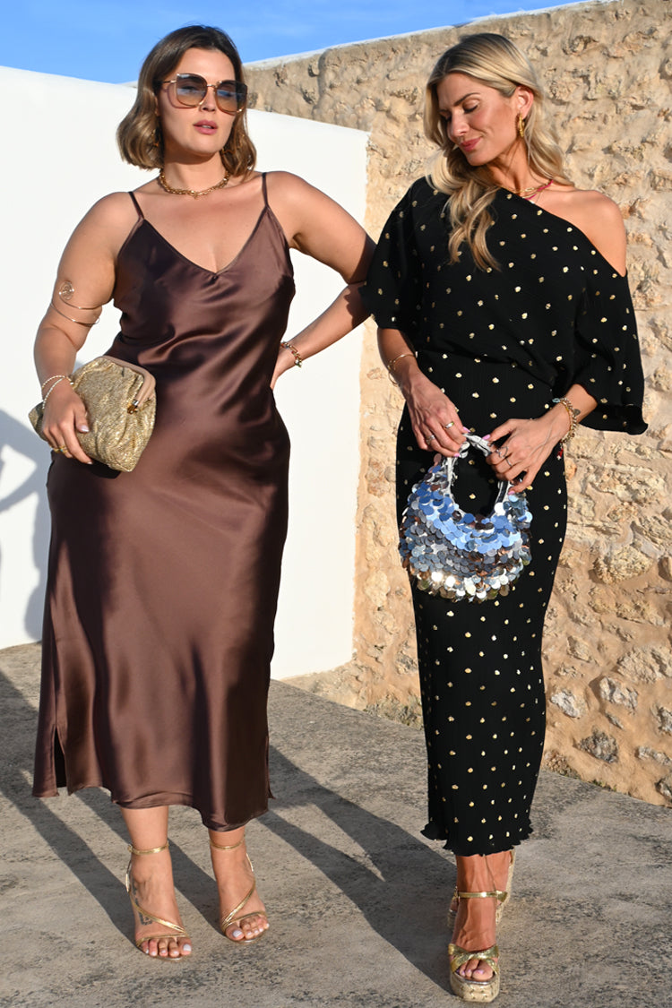 NEVER FULLY DRESSED Black Tilly Plisse Dress With Gold Fleck