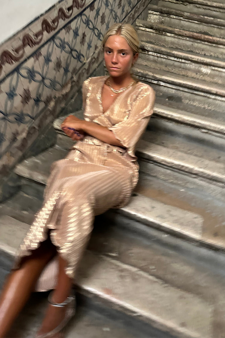 NEVER FULLY DRESSED Gold Plisse Dress