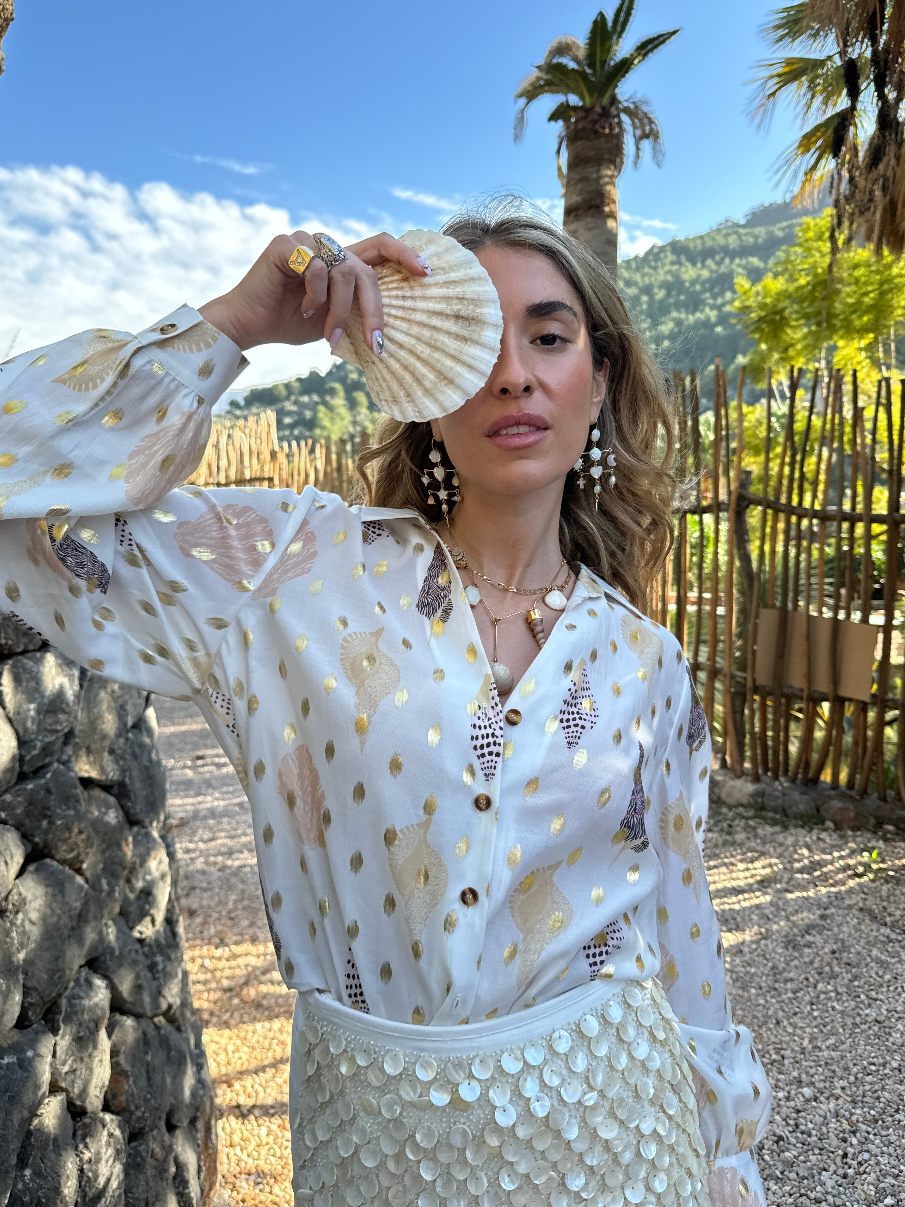 NEVER FULLY DRESSED Shells Miley Shirt With Gold Fleck