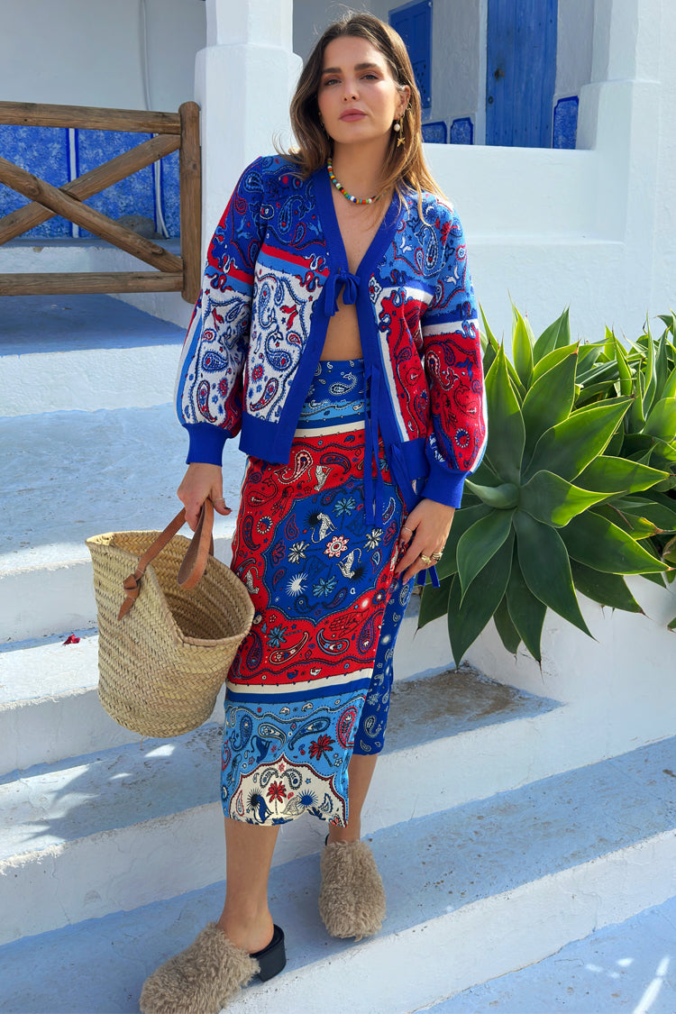  Blue Bandana Clash Jaspre Wrap Skirt