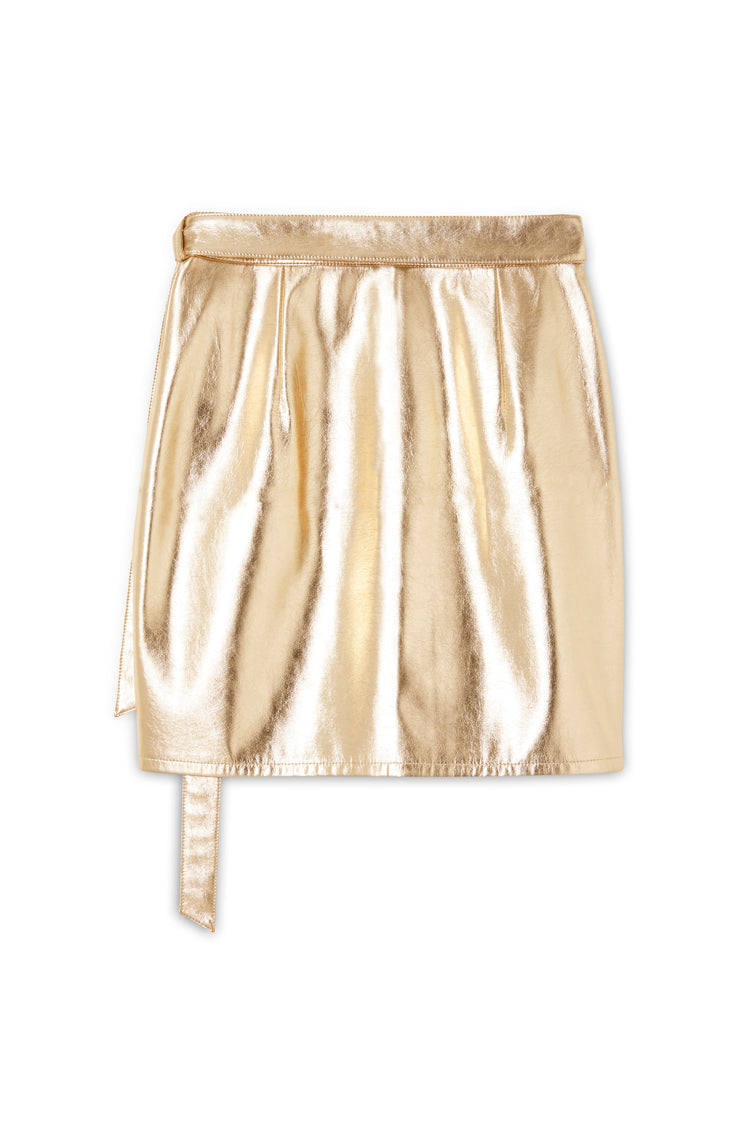 NEVER FULLY DRESSED Gold Vegan Leather Mini Wrap Skirt