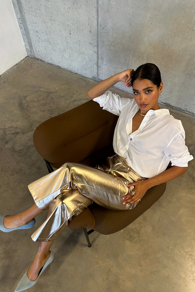 NEVER FULLY DRESSED Gold Vegan Leather Trouser
