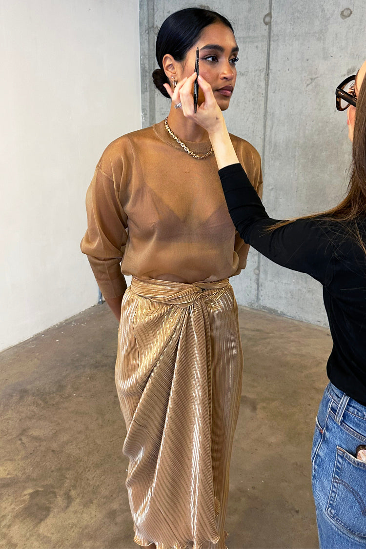 NEVER FULLY DRESSED Gold Plisse Jaspre Skirt