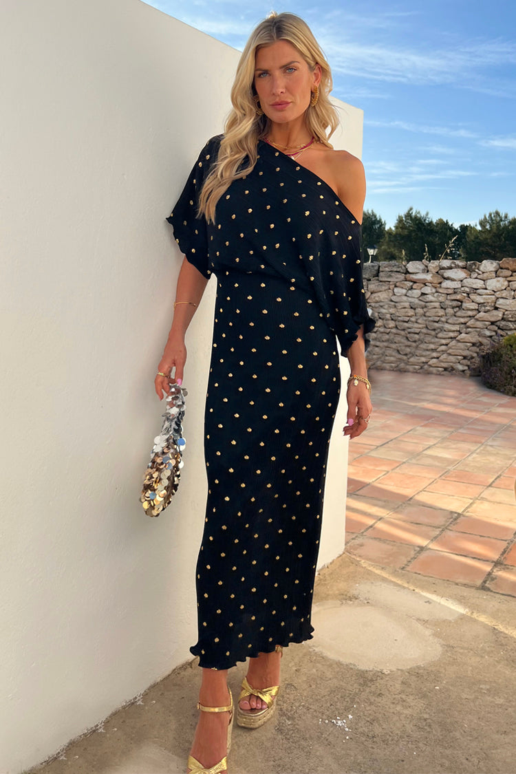NEVER FULLY DRESSED Black Tilly Plisse Dress With Gold Fleck
