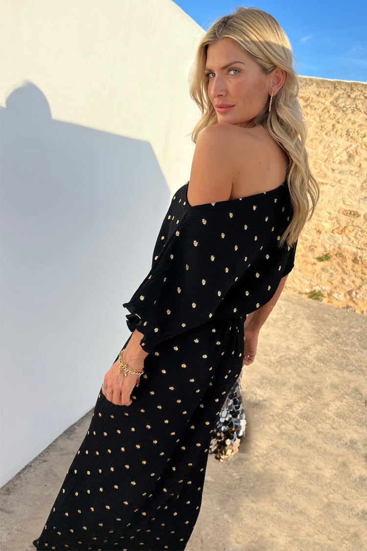 NEVER FULLY DRESSED Black Tilly Plisse Dress With Gold Fleck